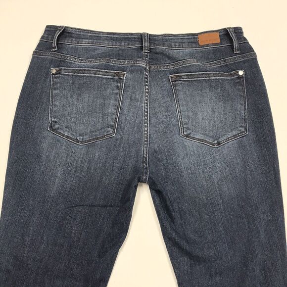 JUDY BLUE Skinny Jeans Women 34x28 Slim Fit Dark Wash Blue Distressed Fray Cuff - Picture 7 of 16